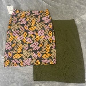 Lula Roe Cassie High waist, pencil skirt M olive green & L fall colors\ leaves